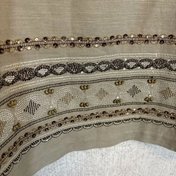 Due Per Due Skirt Womens Size‎ 14 Beige Beaded Maxi A Line Linen Blend Business